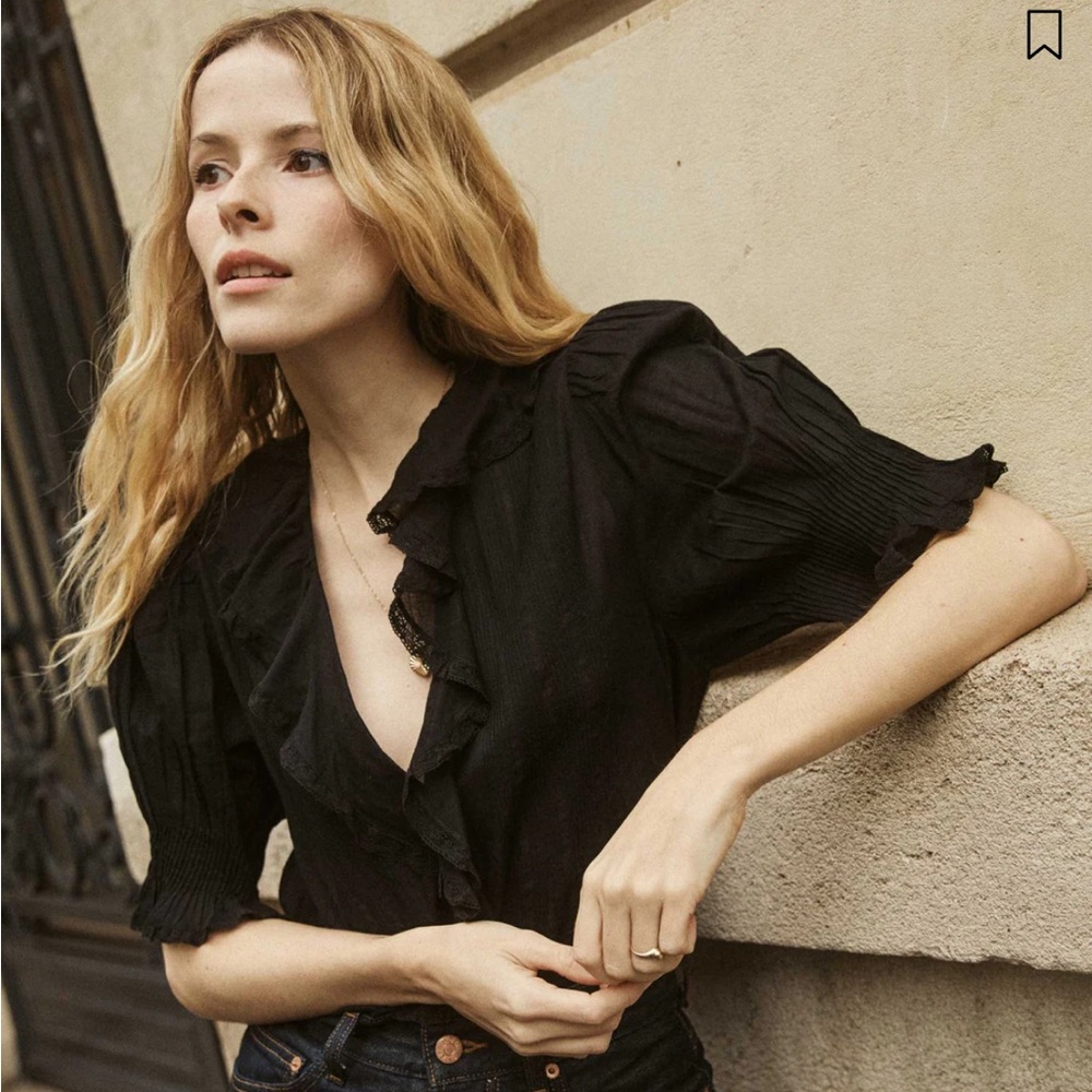 Doen Black Henri Blouse L NWT